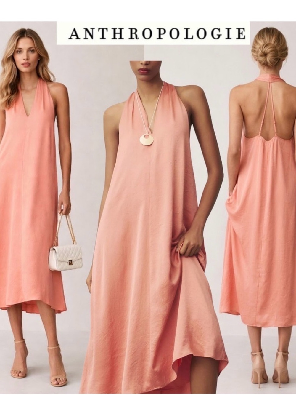 Anthropologie Peach Halter High-Low Midi Dress